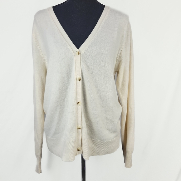 CROFT & BORROW Cream V Neck Button Down Cardigan Size Medium - Picture 1 of 8
